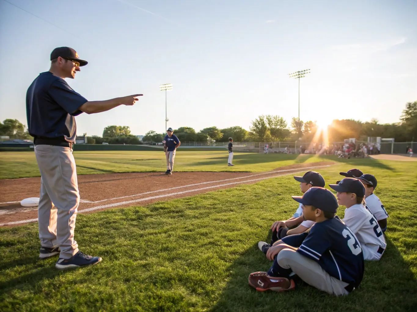 A dynamic image of a baseball coach providing one-on-one training to a player at Reims Baseball Club, highlighting the personalized coaching approach.