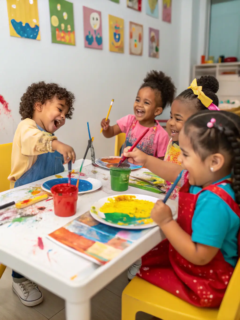 A photo of children participating in an art therapy session, expressing themselves creatively through painting and drawing, highlighting AAPEP's focus on emotional well-being.