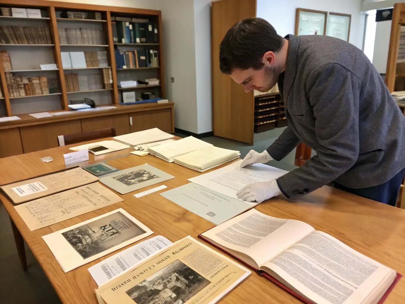 A photograph illustrating a research project conducted by MEMOIRE ET PATRIMOINE CHAUNOIS, showing researchers examining historical records or conducting fieldwork in the Chaunois area. The image should convey the rigor and dedication involved in the society's research efforts.